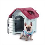 Niche pour petit chien avec porte et toit ouvrant ? l 74 x l 59 x h 66 cm ? plastique r�sistant rouge ...