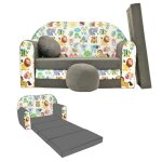 Nino canap� convertible lit pour enfant avec pouf et coussin oeko - tex animaux gris