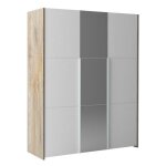 Nino light - armoire 3 portes effet bois clair avec miroir