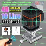 Niveau laser rechargeable 16 lignes 2 batteries 6000mah 360 croix rotatif vertical horizontale auto ...