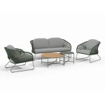 Noalia - salon de jardin complet tables gigogne vert en acier et imitation rotin