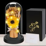 Noel cadeau pour femmes - fleur eternelle sous cloche avec lumineuse led tournesols cadeaux pour femme ...