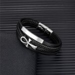 Noir - 19cm - bracelets vintage en cuir avec croix ankh pour hommes breloque religieux �gyptien multicouche ...