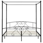 Noir 200 x 200 cm - lit m�tal - stables et durable - cadre de lit - matelas non inclus - avec baldaquin ...