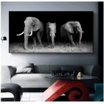 Noir blanc afrique lphants animaux impression sur toile affiche tableau toile peinture salon decoration ...