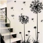 Stickers muraux enfant - design house - noir pissenlit fleur - pvc - 190cm - style scandinave moderne ...