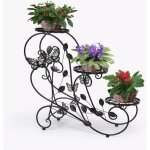 Noir porte pots plante fleurs 3 etagere support jardin en metal fer Noir porte pots plante fleurs 3 etagere support jardin en metal fer