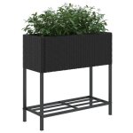 ?noir?pots & cache - pots - jardini�re - avec �tag�re noir r�sine tress�e - pour balcon bnm527767