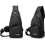 Sacoche homme noir - usb port travers - sac poitrine bandoulire pour sport voyage
