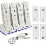 Nouveau chargeur station daccueil + 4 x 2800mah batterie pour tlcommande nintendo wii blanc