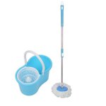 Nuo mopserpilli�rebalai�� franges avec deux t�tes en microfibre + seau - essoreur blue