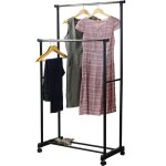 Nuo portant � v�tements avec 2 barres de hauteur r�glable4 roulettes pour un d�placement facile