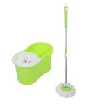 Nuo seau essoreur avec balai mop en microfibre vert 2 ttes microfibre