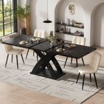 O. y - table � rallonges 120 - 160 cm en bois noir - table � manger / cuisine / balcon polyvalente et ...