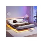 Okwish lit enfant 140x190 cm avec led usb et sommier � lattes montage facile en m�tal noir (sans matelas ...