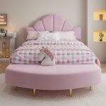Okwish lit enfant double 140x200 cm lit princesse avec banc assorti et sommier � lattes en velours rose ...