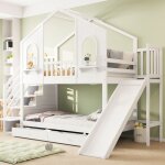 Okwish lit superpos� 90x200 cm lit enfant cabane - avec �chelle de rangement toboggan 2 tiroirs et sommier ...