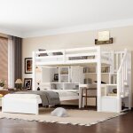 Okwish lit superpos� enfant 90x200 cm avec rangements bureau et 2 sommiers � lattes blanc (sans matelas) ...