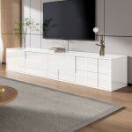 Okwish meuble tv laqu� brillant 170x30x305 cm avec 3 portes et 2 tiroirs design installation murale / ...