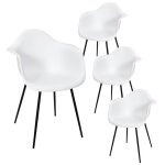 Omer - lot de 4 chaises coque accoudoirs blanches pi�tement m�tal