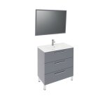 Meuble  poser onde - pallas - 80 cm - gris - trois tiroirs - plan cramique simple vasque