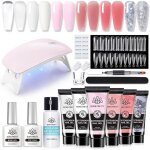 Ongle gel kit complet avec lampe 145pcs 6 couleurs poly extension gel nail art set rose blanc paillet� ...