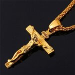 Or - collier religieux croix de j�sus pour hommes pendentif croix de couleur or avec cha�ne bijoux cadeaux ...