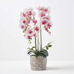 Orchide artificielle rose en pot en ciment naturel 64 cm