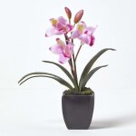 Orchid�e artificielle rose en pot noir 38 cm