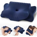 Oreiller cervical ergonomique & coussin lombaire - m�moire de forme adapt� multi - positions - bleu fonc� ...