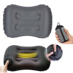 Oreiller de voyage gonflable - gris - appuyez pour gonfler - l�ger - portable - camping