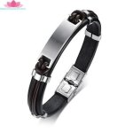 Organgonfand bijoux bracelet hommes - vente chaude en acier inoxydable + bracelet en cuir noircadeau ...