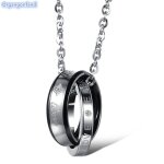 Organgonfand bijoux collier hommes - pendentif double anneau romantique en acier inoxydable - 50mm