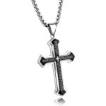 Collier - organgonfand - pendentif croix chrtienne - acier inoxydable - chane rglable - 60cm +