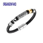 Organgonfand bracelet en cuir pour homme vintage - bijoux bracelet en acier au titane tiss personnalis ...