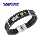 Organgonfand r�tro bracelet hommes en tissage multicouche cuir zircon en acier inoxydable � la mode - ...