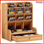 Organisateur de bureau en bois - akozon - porte - stylo avec tiroir - 12 compartiments - 21�15�255 cm ...