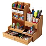 Organisateur de bureau en bois ? porte - stylo et bo�te de rangement grande capacit� avec tiroir pour ...