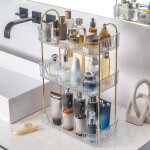 Organisateur cosm�tique 3 �tages transparent avec miroir 48cm - bo�te de rangement luxe pour salle de ...