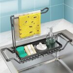 Organisateur evier cuisine rangement evier support pour eponge chiffon brosse liquide vaisselle en acier ...