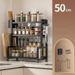 Organisateur de placard cuisine 3 �tages 50cm - acier carbone - accessoire rangement �pices porte - baguettes ...