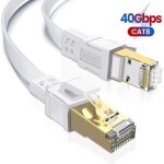C�ble ethernet cat 8 - outuotwq - 5m - d�bit 40gbps - bande passante 2000mhz - rj45 plat - blanc