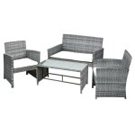 Outsunny lot salon de jardin 4 places canap 2 fauteuils et table basse plateau verre tremp rsine tresse ...