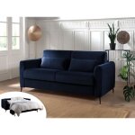 Owen - canap� 3 places convertible express couchage quotidien 140 cm matelas 12 cm en velours - bleu ...