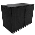 P48 abris pour poubelle double resine tressee noir 148x80x111 cm