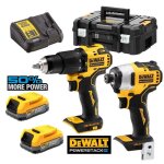 Pack de 2 outils 18v powerstak (dcd709 / dcf809) + 2 batteries 17ah + chargeur + coffret t - stak - dewalt ...