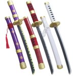 Pack 3 mini replique en bois one piece zoro wado enma et kitetsu sandai decoration + presentoir en bois ...