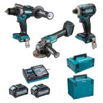 Pack de 3 outils 40v (df001g + ga005g + td001g) + 2 batteries 4ah + chargeur + coffret makpac - makita ...