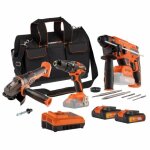 Pack 3 outils - dual power - 20 v - perceuse / visseuse + meuleuse dangle + marteau perforateur - 2 batteries ...