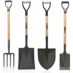 Pack 4 outils de jardin acier manche en bois fourche + pelle carre + pelle ronde + bche vito